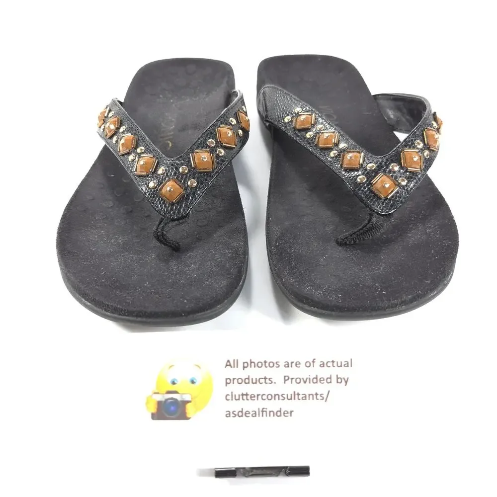 Vionic 340 Floriana Flip Flop Sandals Womens Size 7 TVW4401 Black Brown